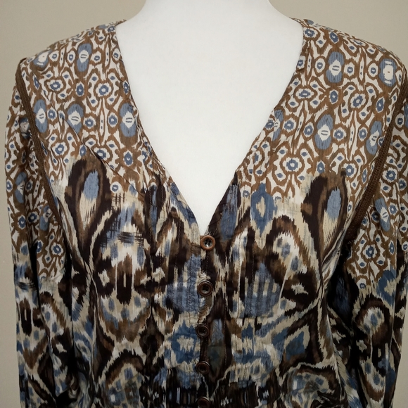 Crochet Lace Button Down Tie Front Long Sleeve Top - Picture 3 of 12